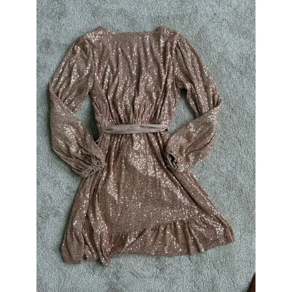 Lauren Conrad Rose Gold Sequin Wrap Mini Dress - XS - Picture 5 of 6